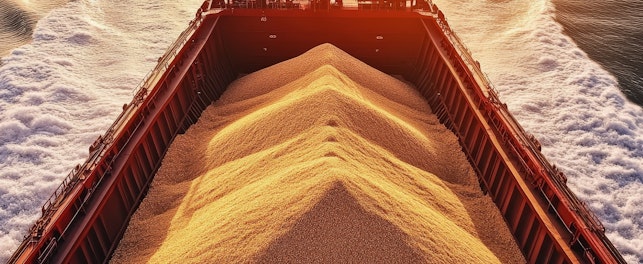 Statek towarowy przewożący zboże.